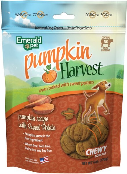 Emerald Pet Pumpkin Harvest Oven Baked With Sweet Potato Chicken-Free Dog Treats， 6-oz bag