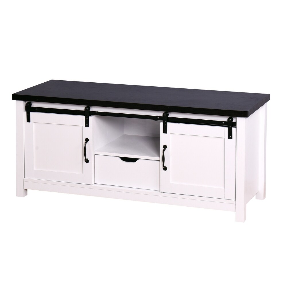 Media Console Table TV Stand with LED Lights White