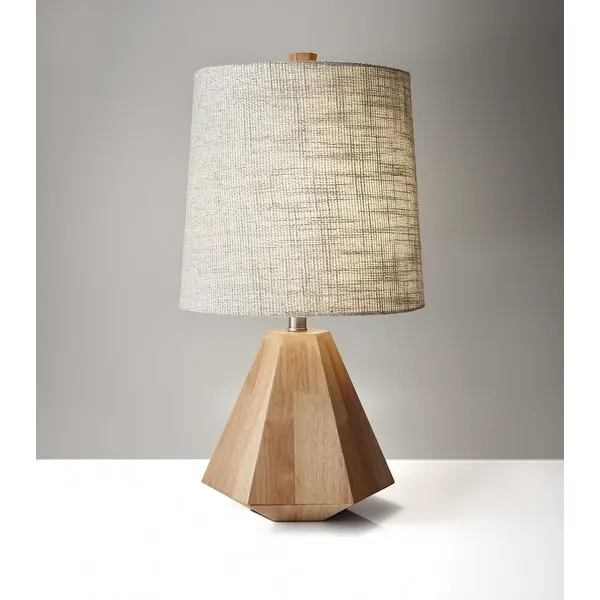 Natural Wood Finish Geometric Base Table Lamp - 10.5 x 10.5 x 25