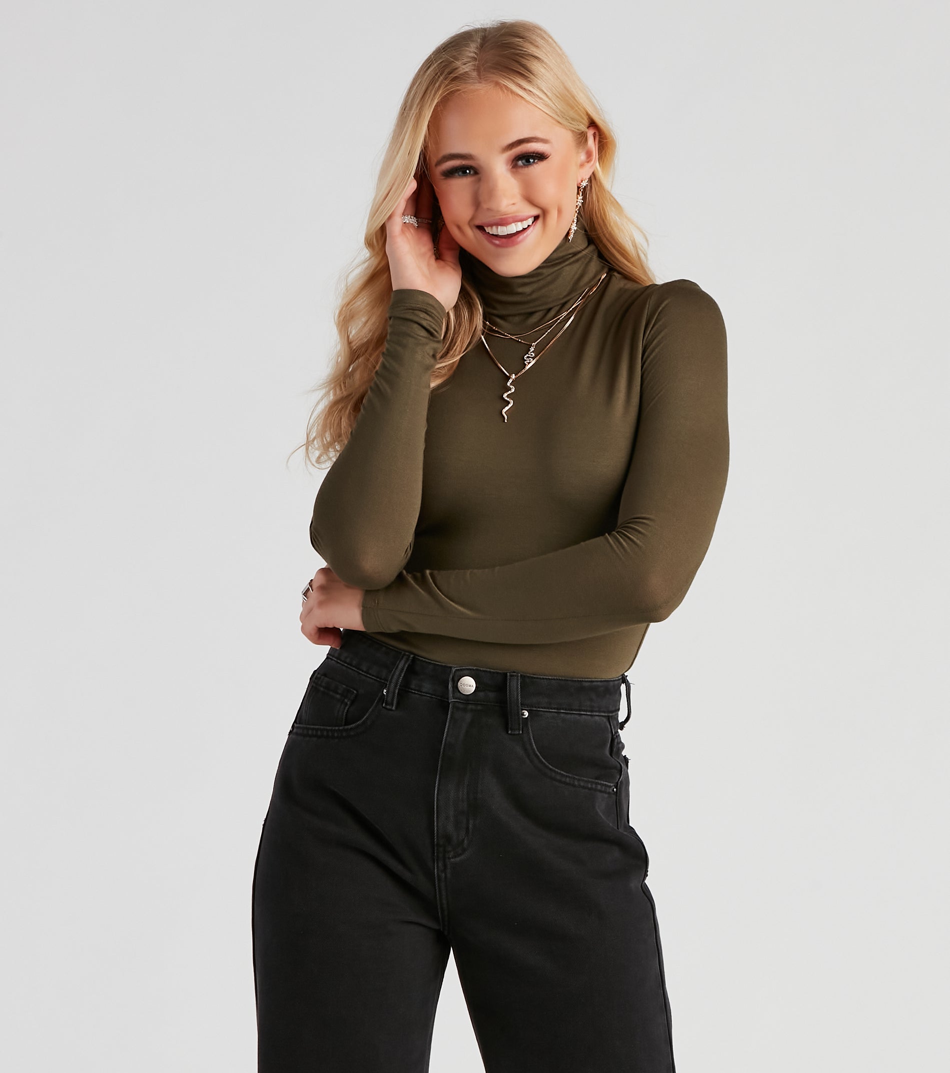 Basic Long Sleeve Crepe Turtleneck Bodysuit