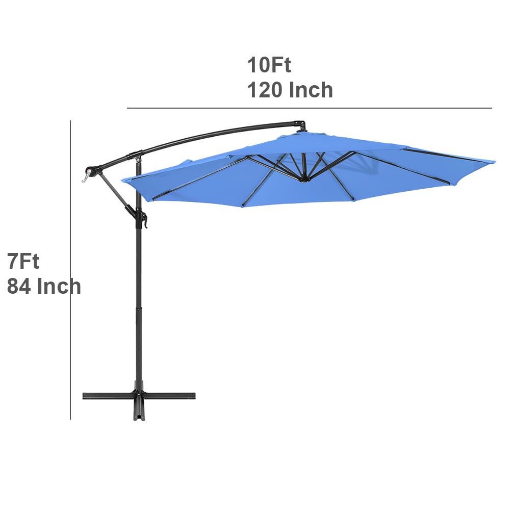 Eclife 10ft Outdoor Patio Cantilever Hanging Tilt Offset Umbrella with Vent Cross Stand 8 Ribs, Blue