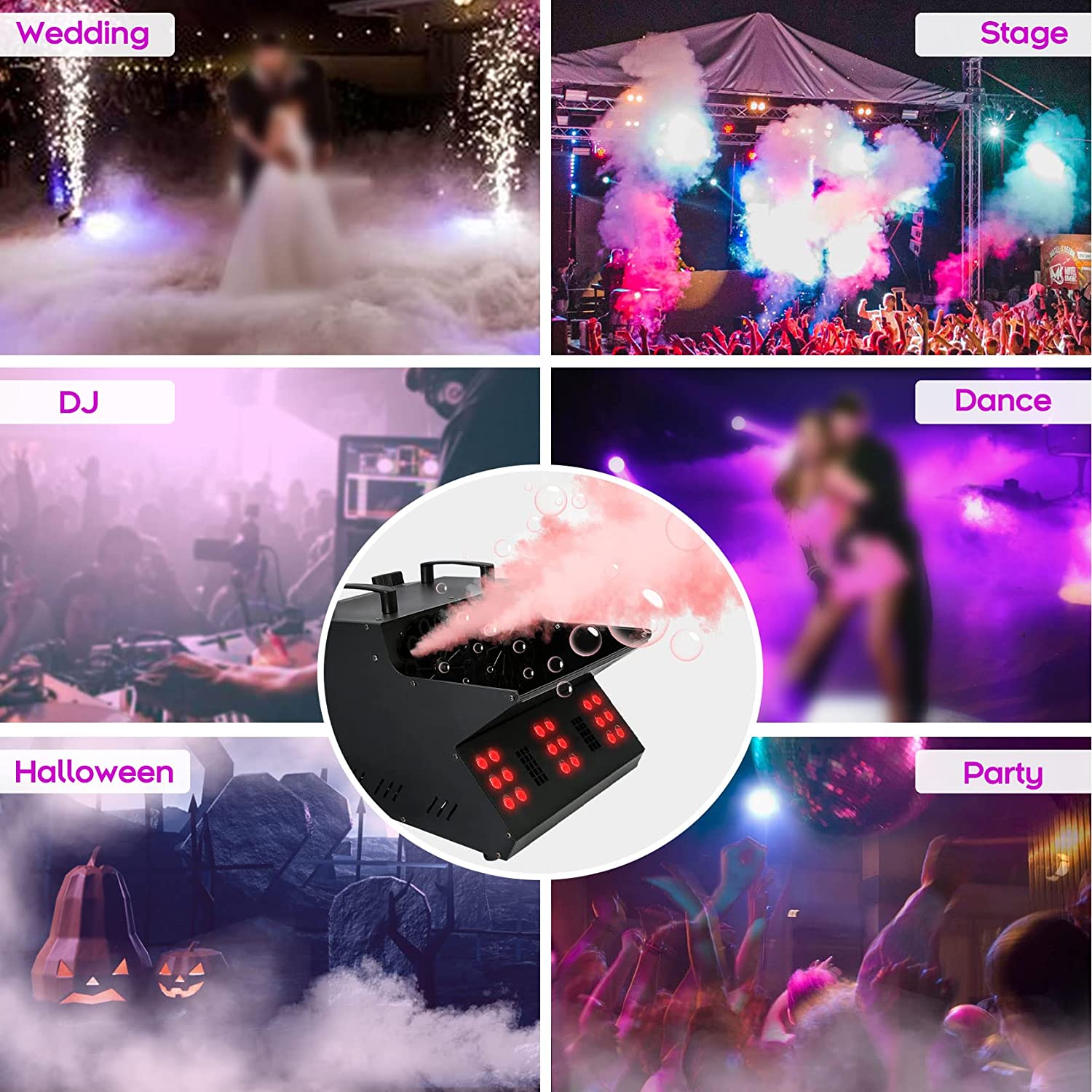 TC-Home 3 IN 1 Stage Fog Bubble Machine with 18 RGB LED light DMX Stage Lighting Fogger Effect w/ 2 Bubble Fans