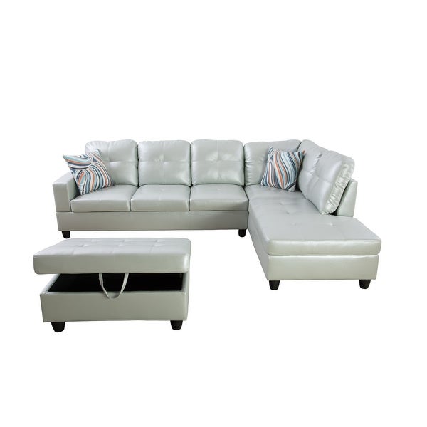 3-Pieces Sectional Sofa Set，Right Facing Silver Green(09520B)