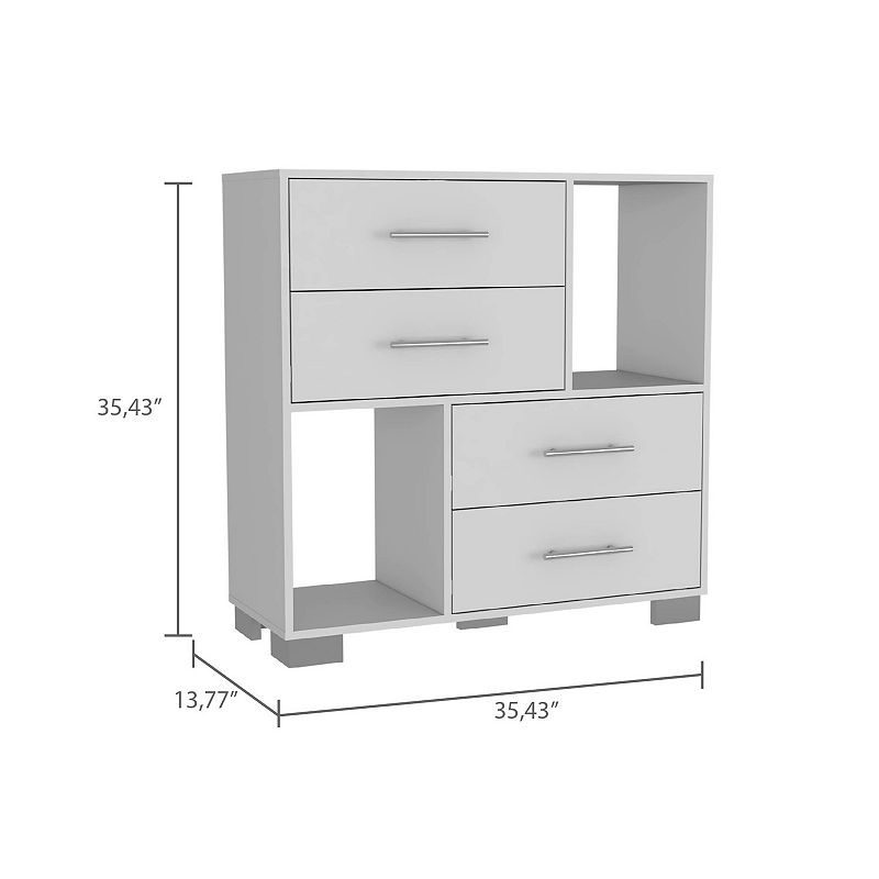 DEPOT E-SHOP Fountain Dresser， Two Open Shelves， Four Drawers， White