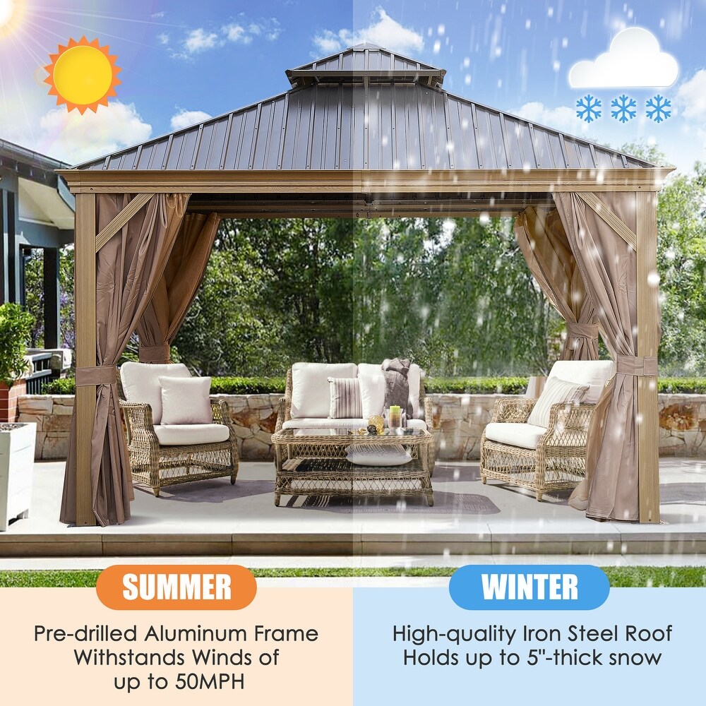 12*12FT Outdoor Gazebo with Ventilated Double Roof   Mosquito Net