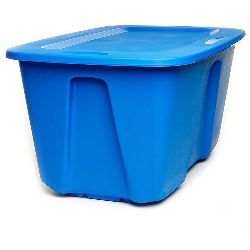 Homz 32 Gallon Standard Plastic Storage Container with Secure Lid， Blue， 4 Pack