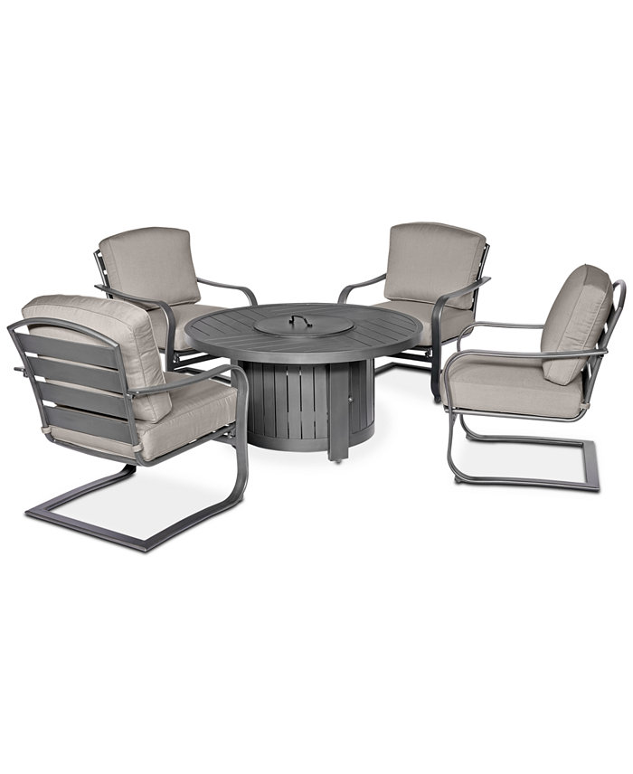 Agio CLOSEOUT! Marlough II 5-Pc. Round Fire Pit Chat Set (1 Fire Pit and 4 C-Spring Chairs)