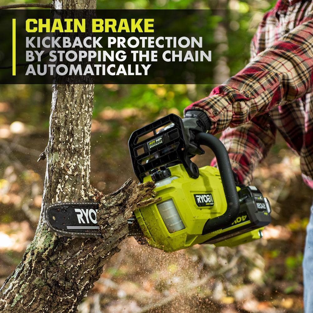 RYOBI 40V HP Brushless 14 in. Battery Chainsaw with 4.0 Ah Battery and Charger RY405100