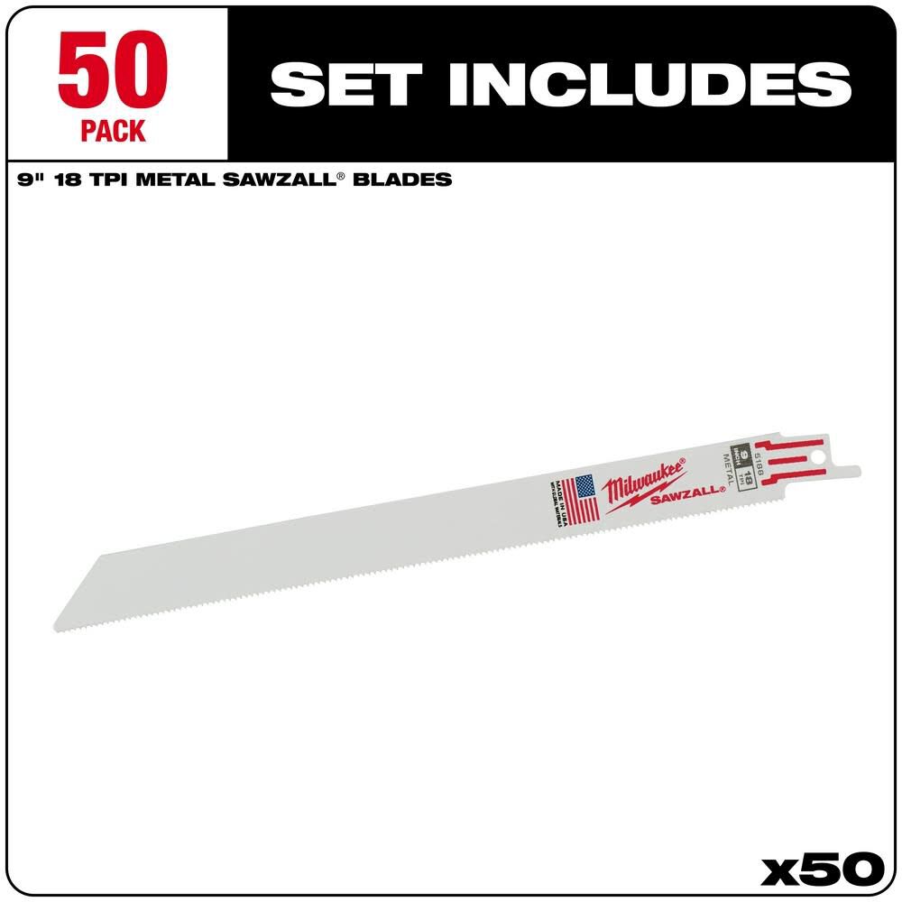 Milwaukee 9 in. 18 TPI Thin Kerf SAWZALL Blades (50 Pack) 48-01-6188 from Milwaukee