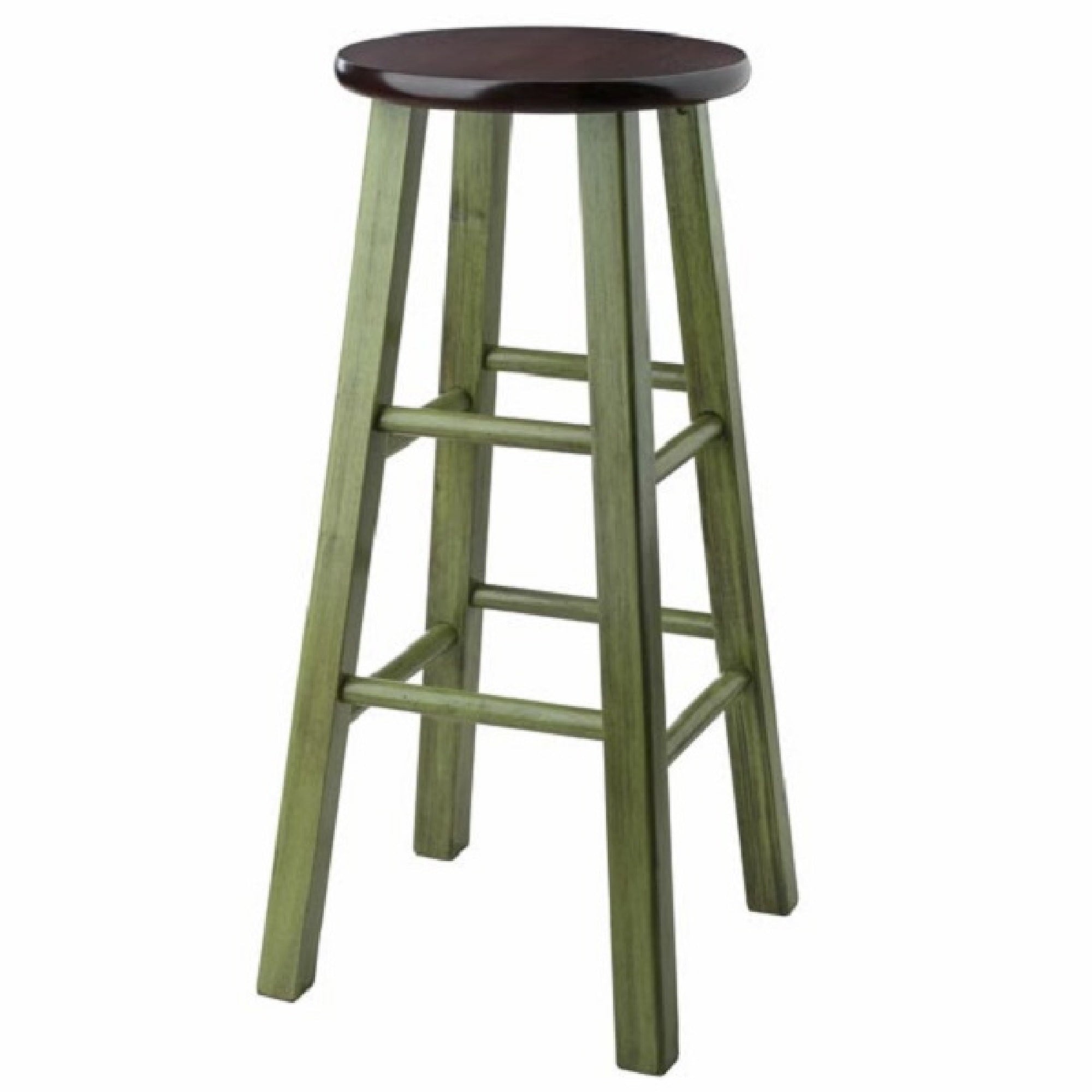 29” Rustic Green Round Counter Barstool with Walnut Seat