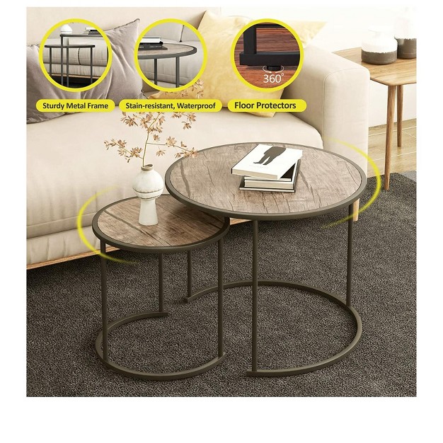 Year Color Round Industrial Nesting Coffee Tables Set Of 2 For Bedroom Office Living Room