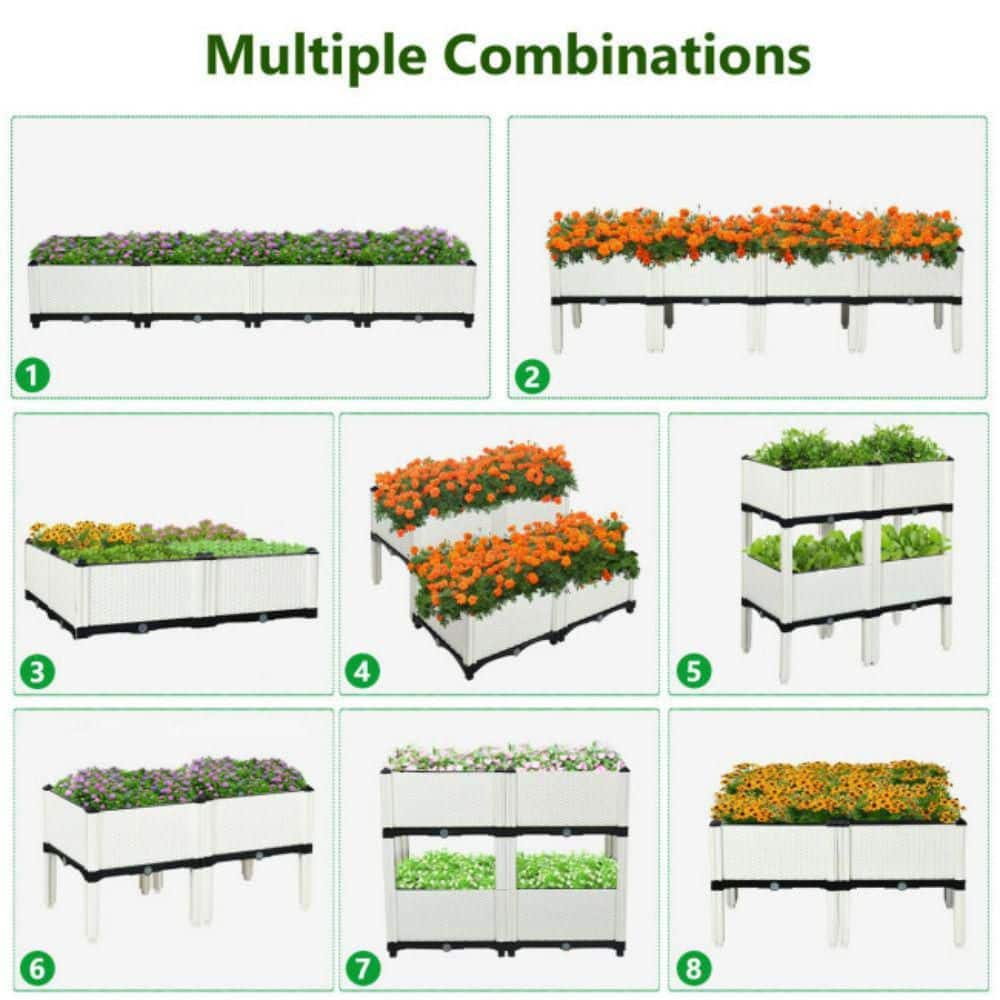 Alpulon 16 in. x 16 in. x 17.5 in. Plastic Elevated Flower Vegetable Herb Grow Planter Box in White (Set of 4) ZMWV355