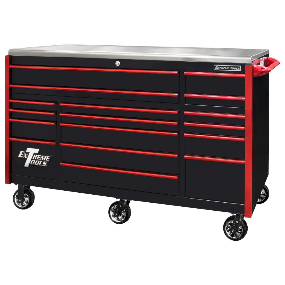 Extreme Tools 72 Black Roller Cabinet with Red Drawer Pulls