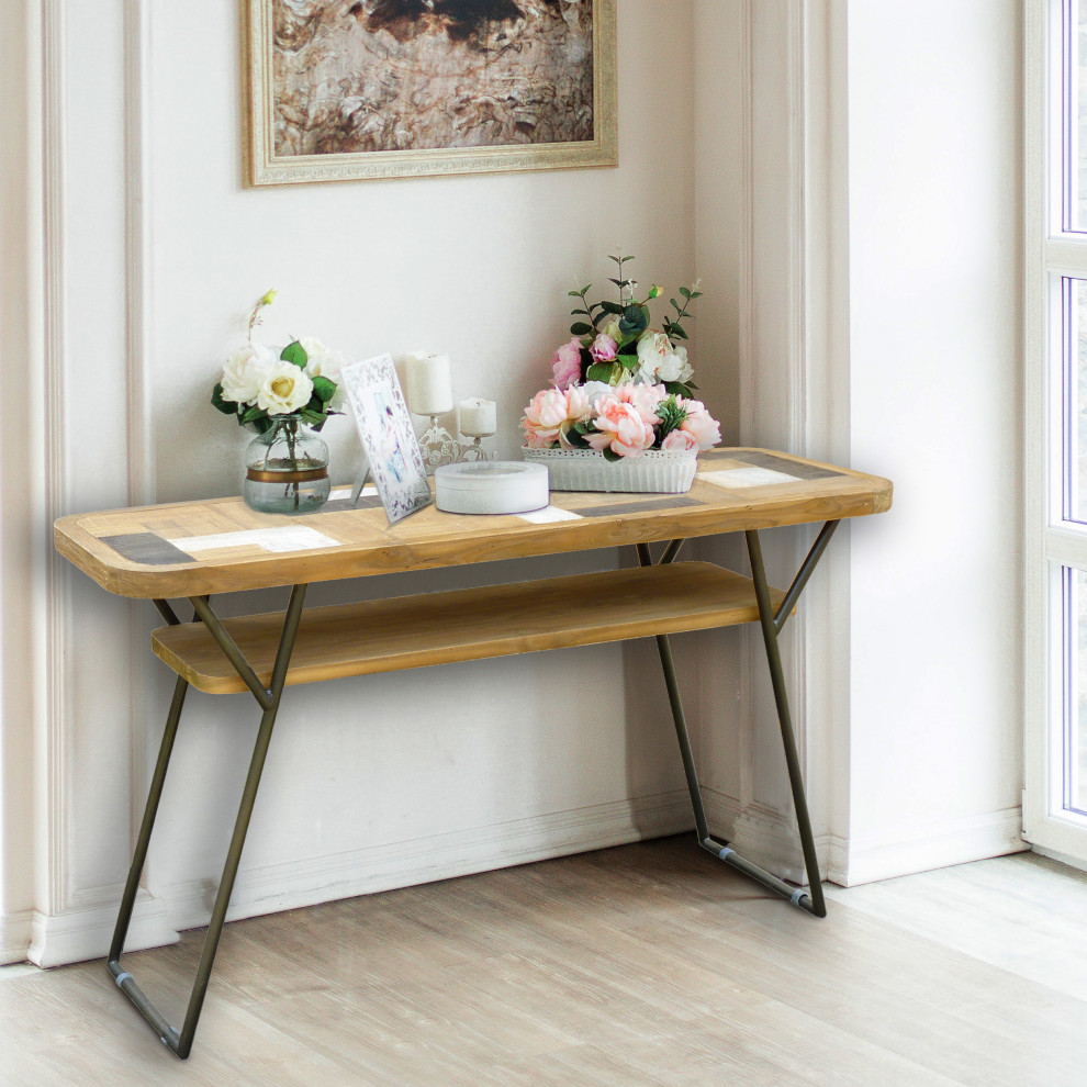 Recycled Teak Wood Brux Art Deco Console / Serving Table   Industrial   Console Tables   by Chic Teak  Houzz