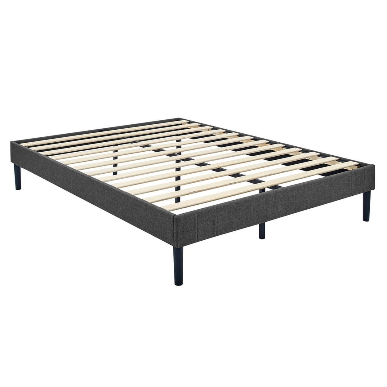 Full Platform Bed with Slat Support and Fabric Upholstery, Gray- Saltoro Sherpi