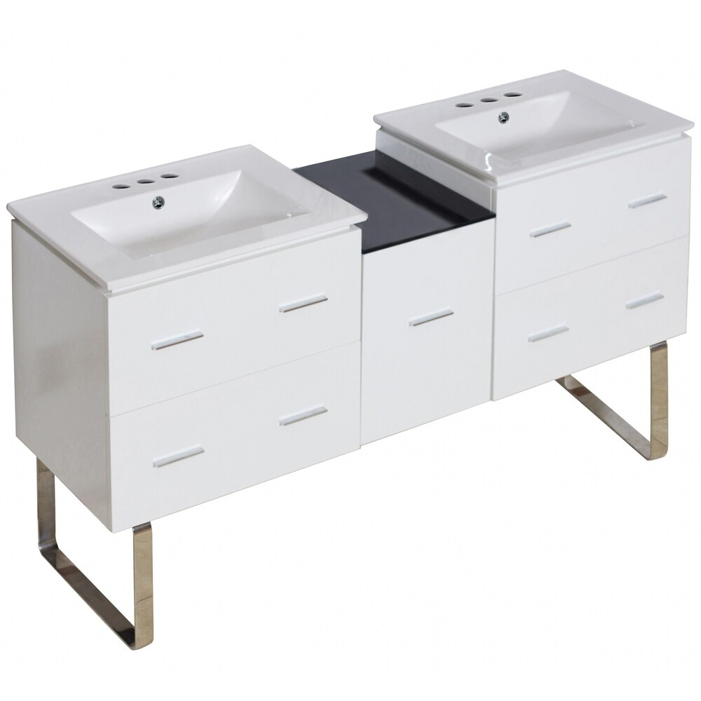 61.5 in. W Floor Mount White Vanity Set For 3H4 in. Drilling