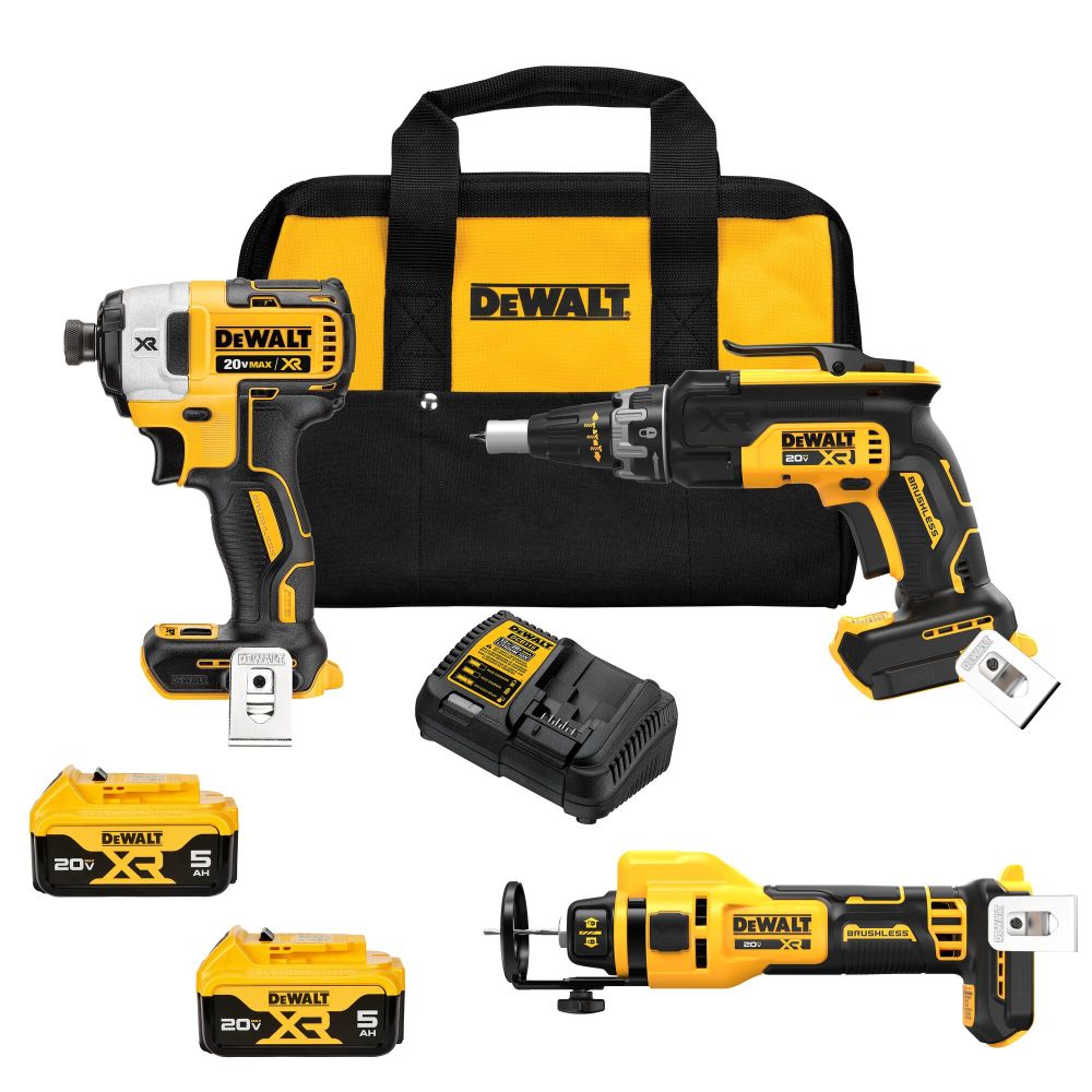 DW 20V MAX* XR Brushless Drywall 3-Tool Combo Kit (5.0Ah) DCK303P2 from DW