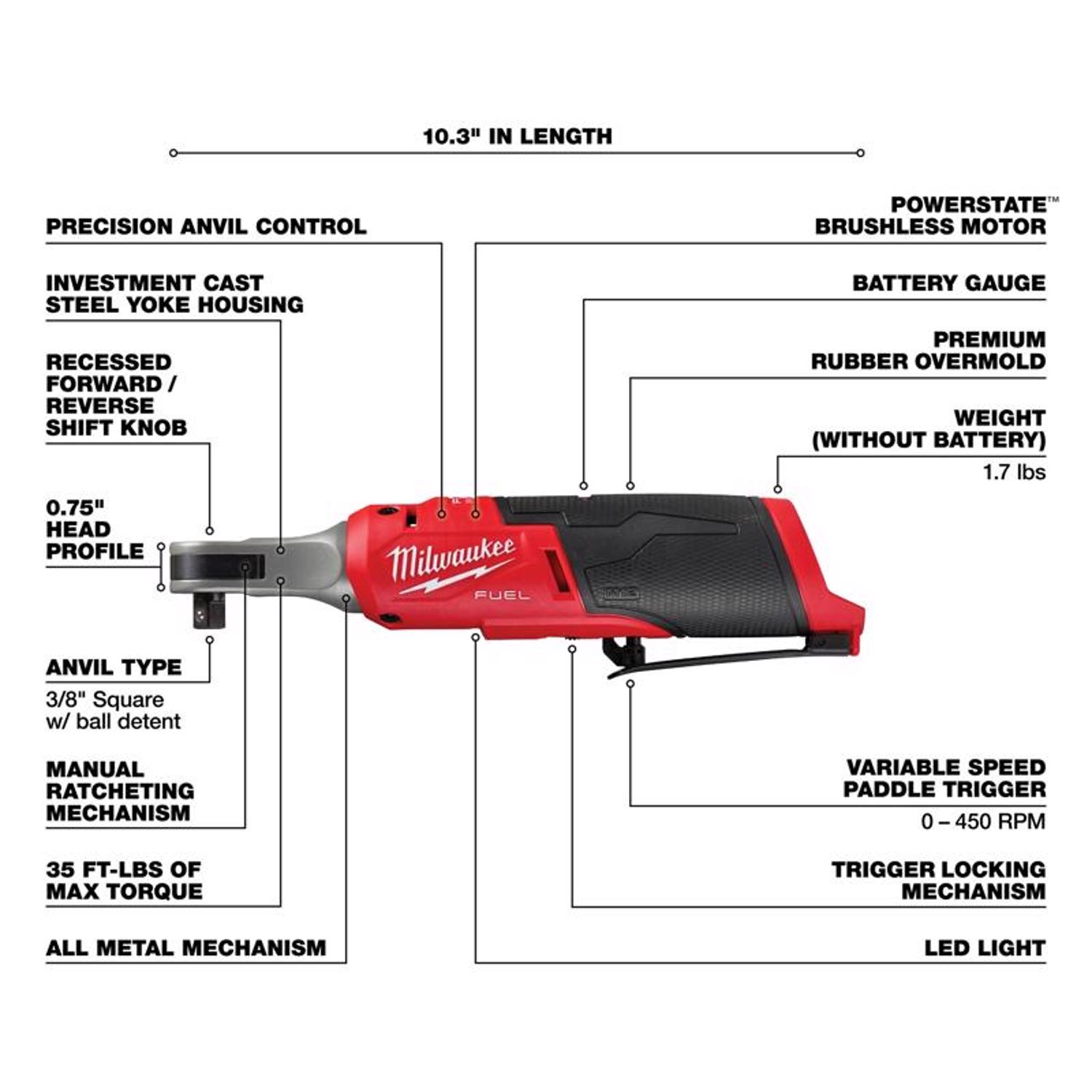 MW M12 FUEL High Speed 12 V 3/8 in. Brushless Cordless Ratchet Tool Only