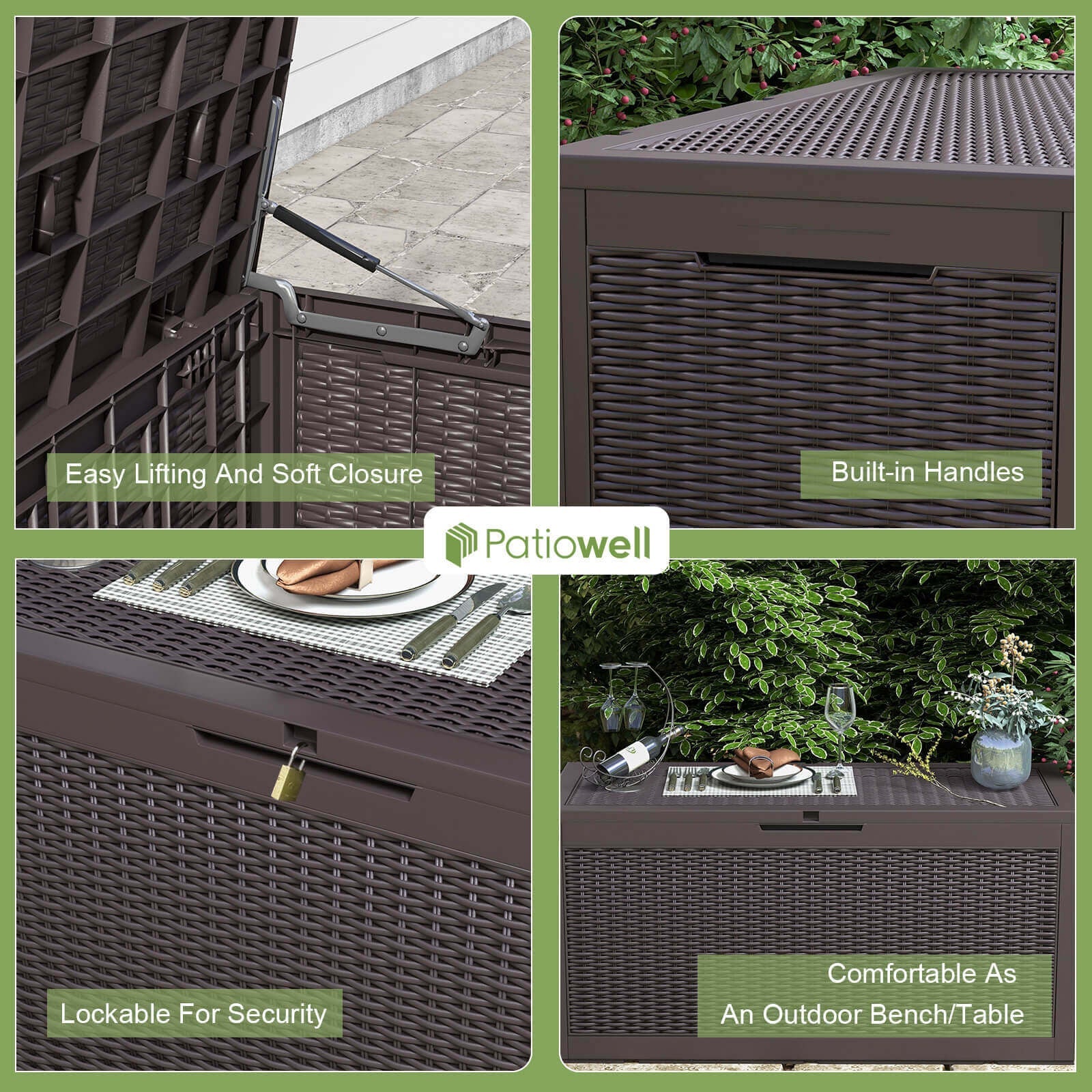 Patiowell 105 Gallon Deck Box Outdoor Resin Plastic Deck Storage Box, Brown