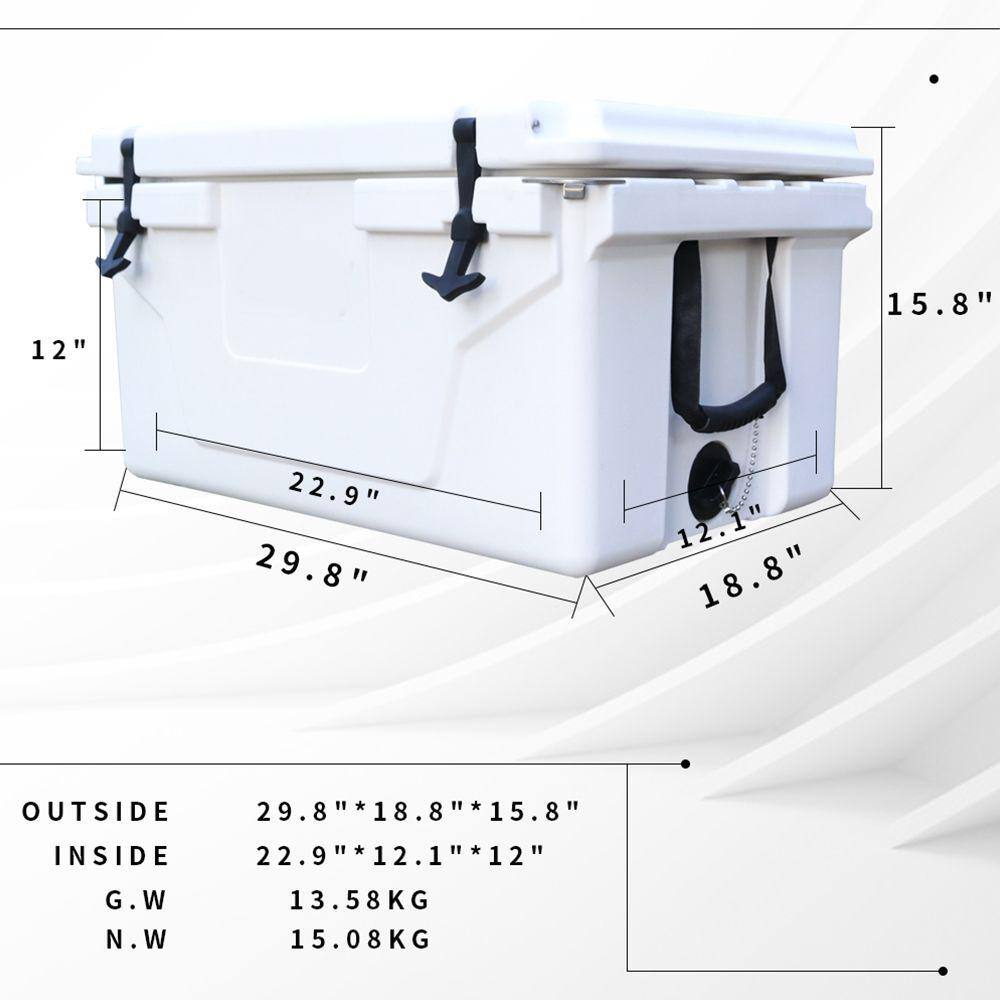 Afoxsos 18 .5 in. W x 29.5 in. L x 15.5 in. H White Portable Ice Box Cooler 65QT Outdoor Camping Beer Box Fishing Cooler HDSA05OT030