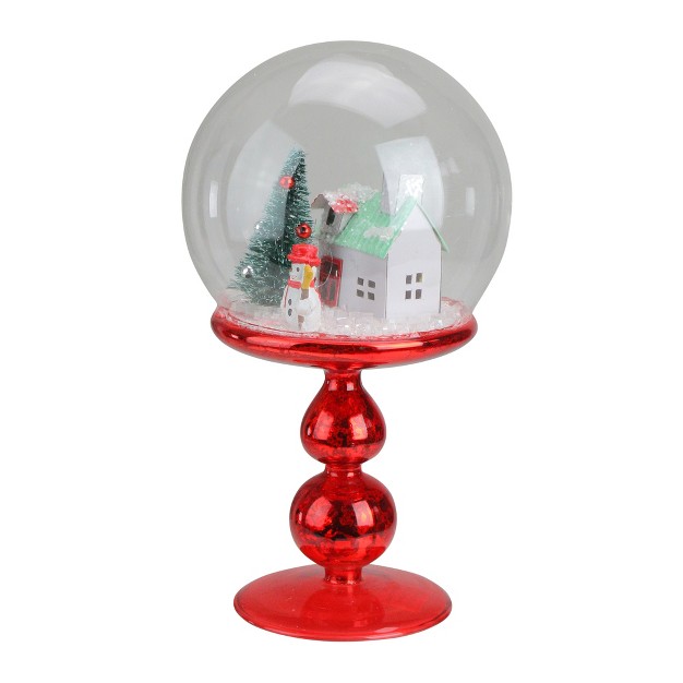 Red Holiday Scene Pedestal Globe Tabletop Decoration