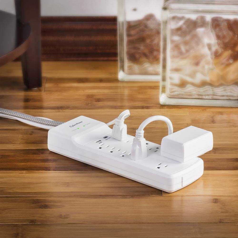 CyberPower 10-Outlet Surge Protector with USB and 4 ft. cord White P1004UC