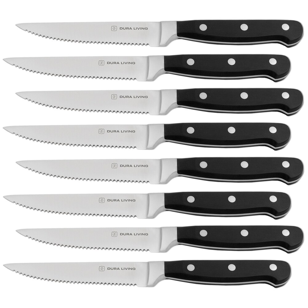 Dura Living 8 Piece Steak Knife Set   Forged High Carbon Stainless Steel Serrated steak knives