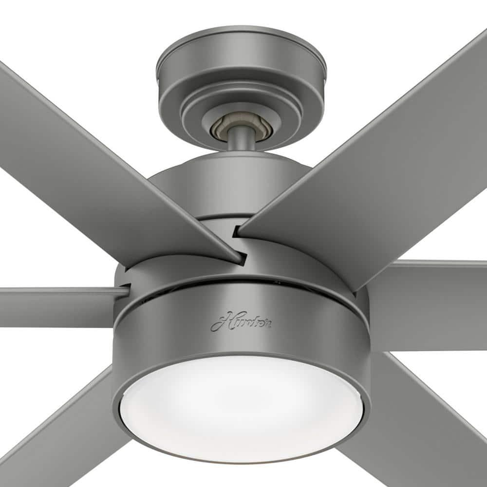 Hunter Solaria 72 in Integrated LED Outdoor Matte Silver Ceiling Fan with Light Kit and Remote Control