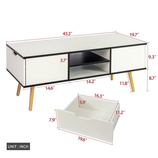 Coffee Table 43.31 INCH Cocktail Table with 2 Drawers Dining Table Entertainment Center Coffee Tables for Living Room