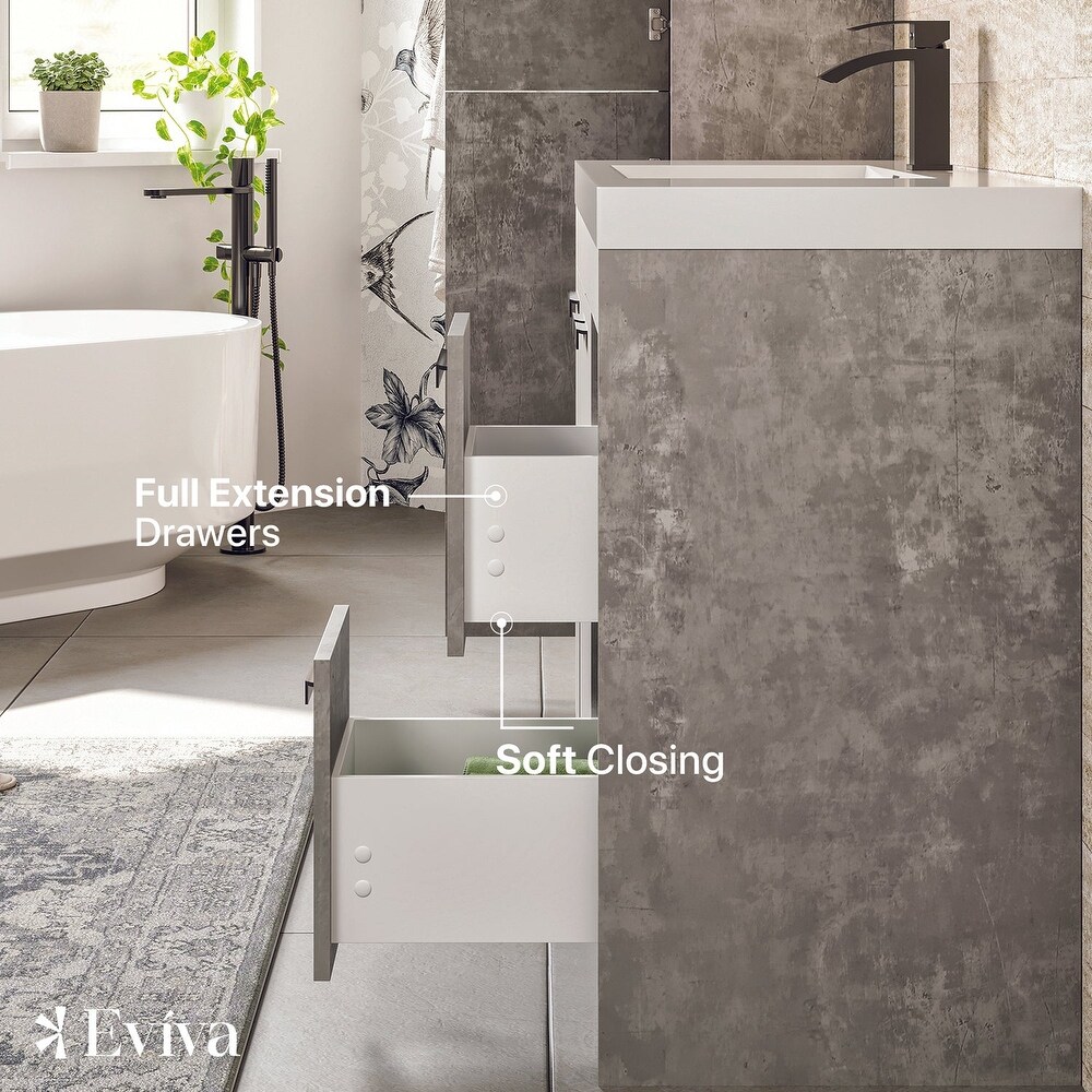 Eviva Lugano 48 inch Cement Gray Modern Bathroom Vanity with White Integrated Acrylic Top