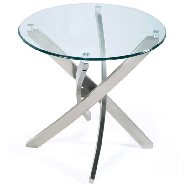 Zila Contemporary Brushed Nickel Round End Table with Glass Top