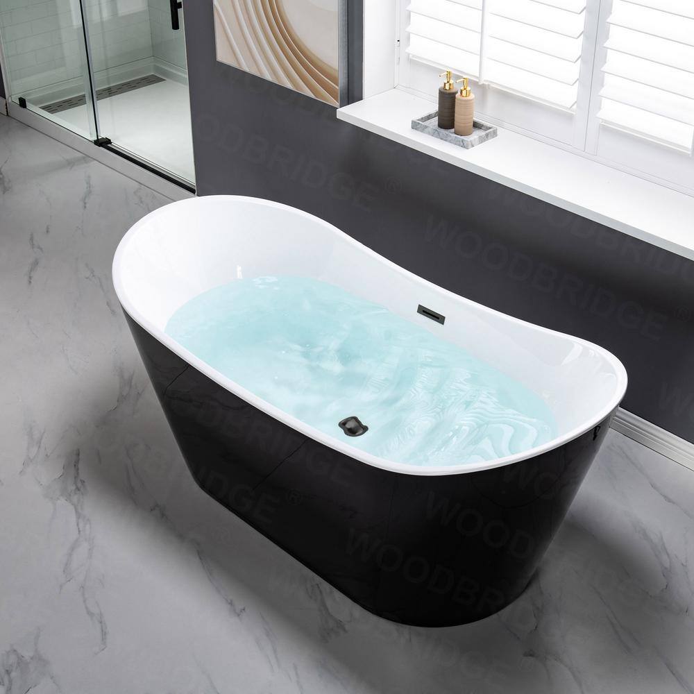 WOODBRIDGE Rolande 67 in. Acrylic FlatBottom Double Slipper Bathtub with Matte Black Overflow and Drain Included in Black HBT5597