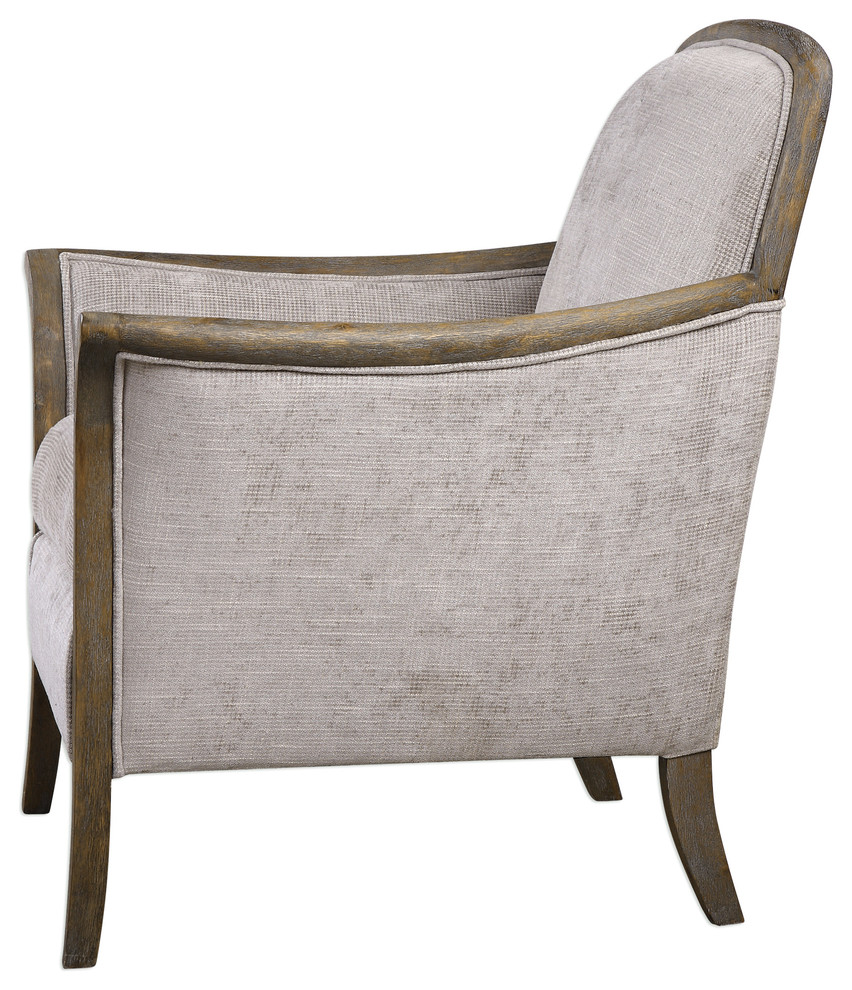 Weathered Exposed Wood Curved Arm Chair  Beige Taupe Living Room   Transitional   Armchairs And Accent Chairs   by My Swanky Home  Houzz