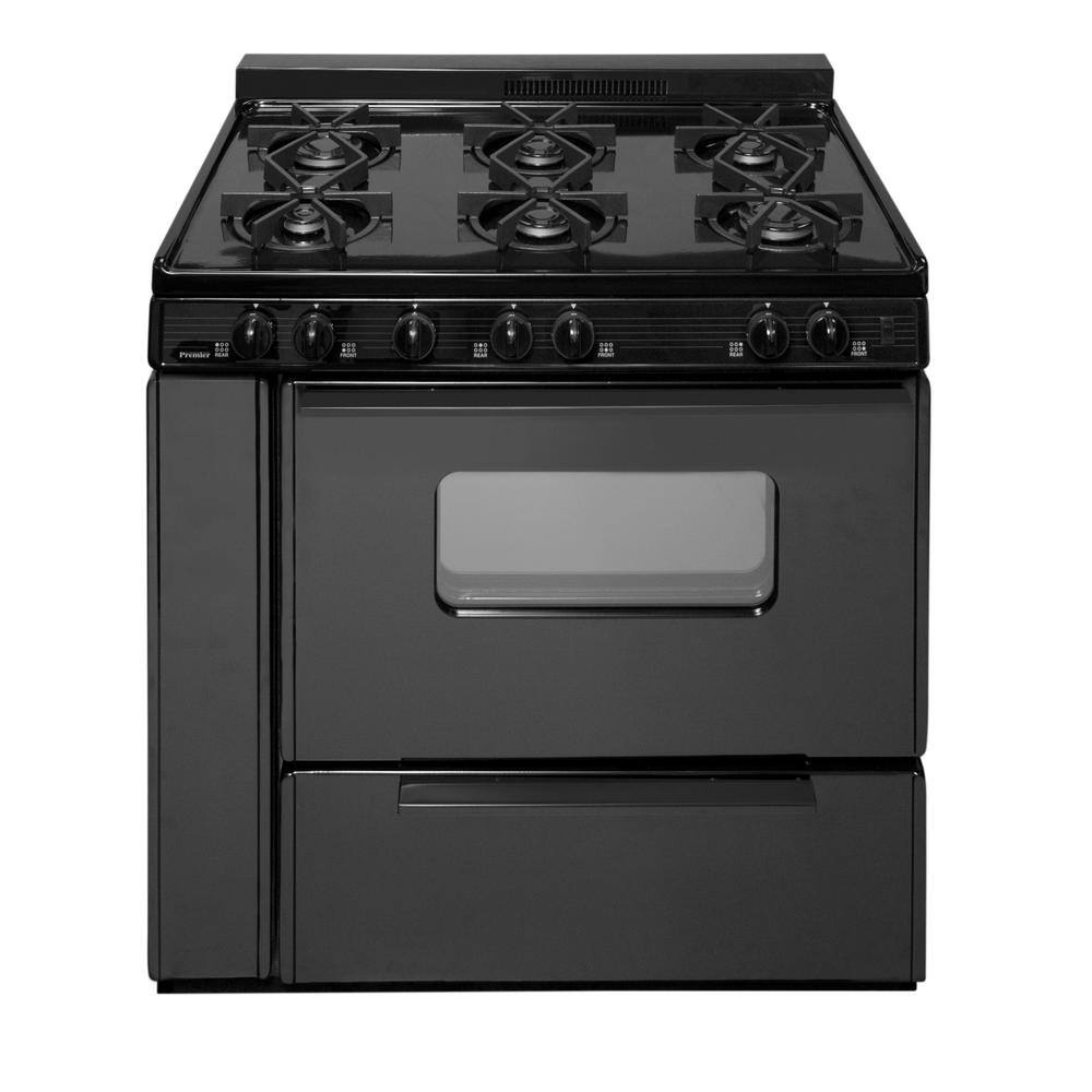 Premier 36 in. 3.91 cu. ft. Gas Range with Sealed Burners in Black STK2X0BP