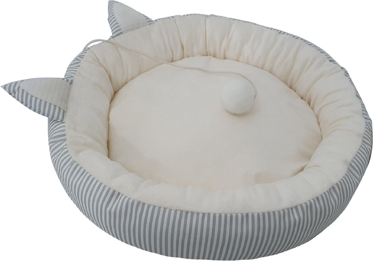 HappyCare Textiles Durable Canvas Cozy Round Detachable Faux Fur Cushion Cat and Dog Bed