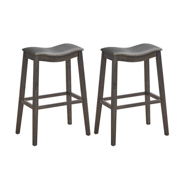 29 Inch Set of 2 Backless Wood Nailhead Barstools with PVC Leather Seat - 20