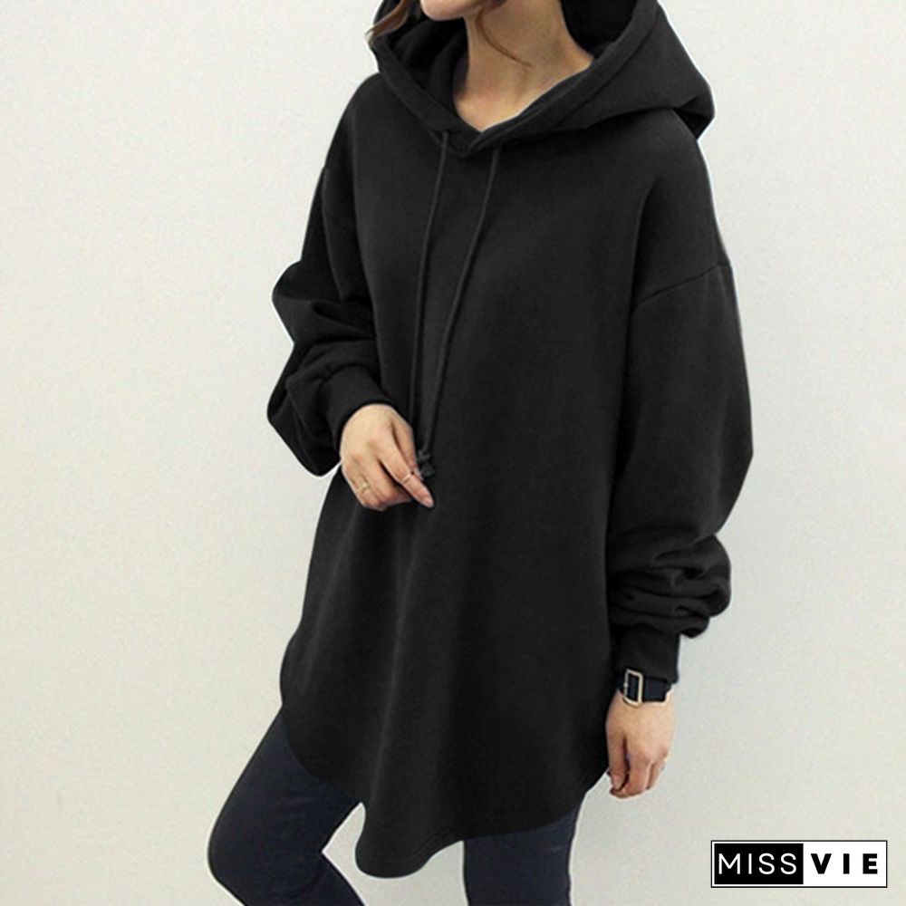 Womens Loose Blouse Casual Pullover Shirt Sweatshirt Top Hoodies Hooded Dress Plus Size