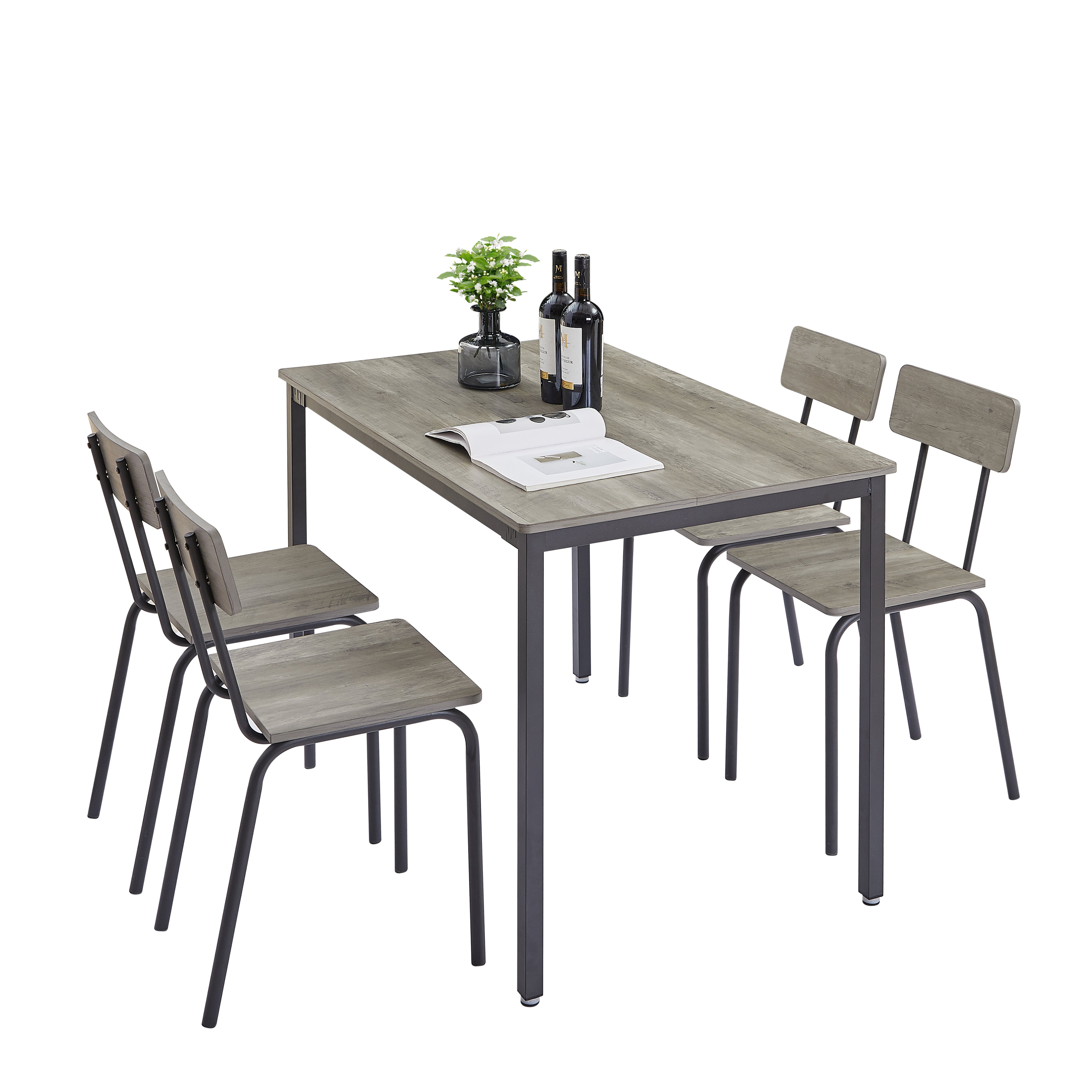 Industrial Style Dining Table and Chairs Set of 5 with Backrests