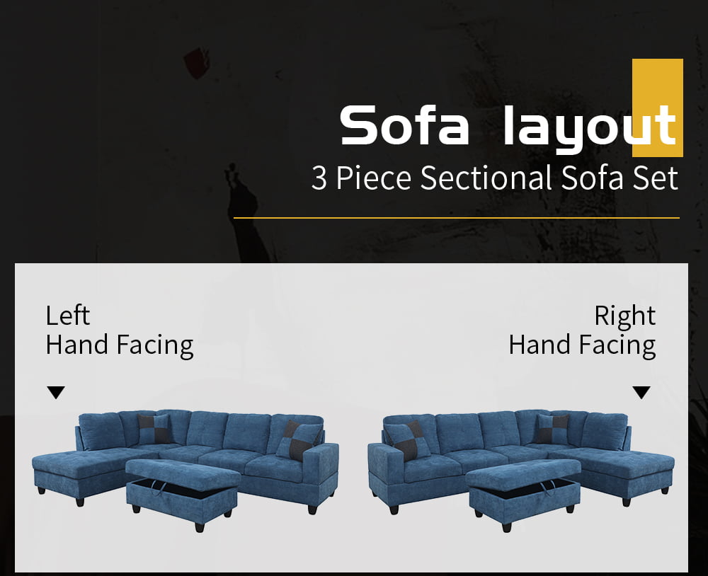 PonLiving Furniture L-Shape Sectional Sofa Couch Set, Morden Fabric Couch Set, with Right Hand Chaise Lounge, 2 Toss Pillows Included