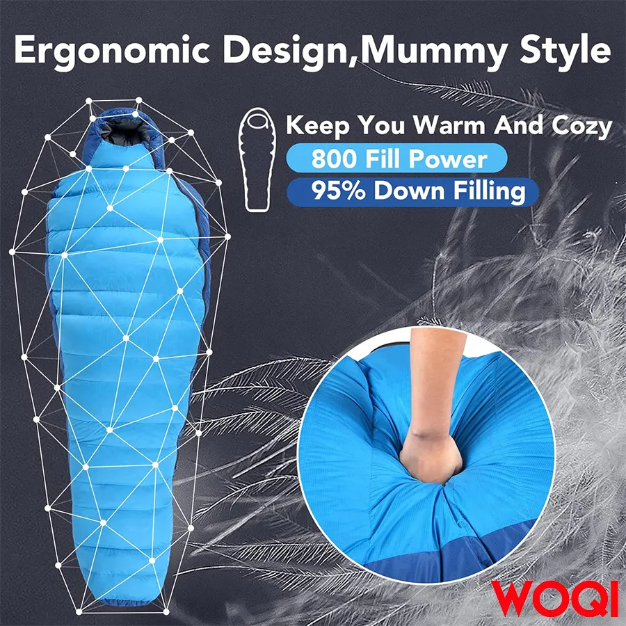 WOQI ultra light mummy sleeping bag suitable for cold weather