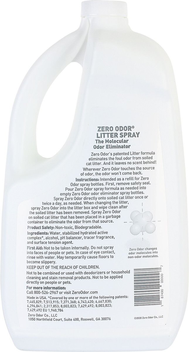 Zero Odor Litter Spray and Pet Odor Eliminator， 64-oz bottle