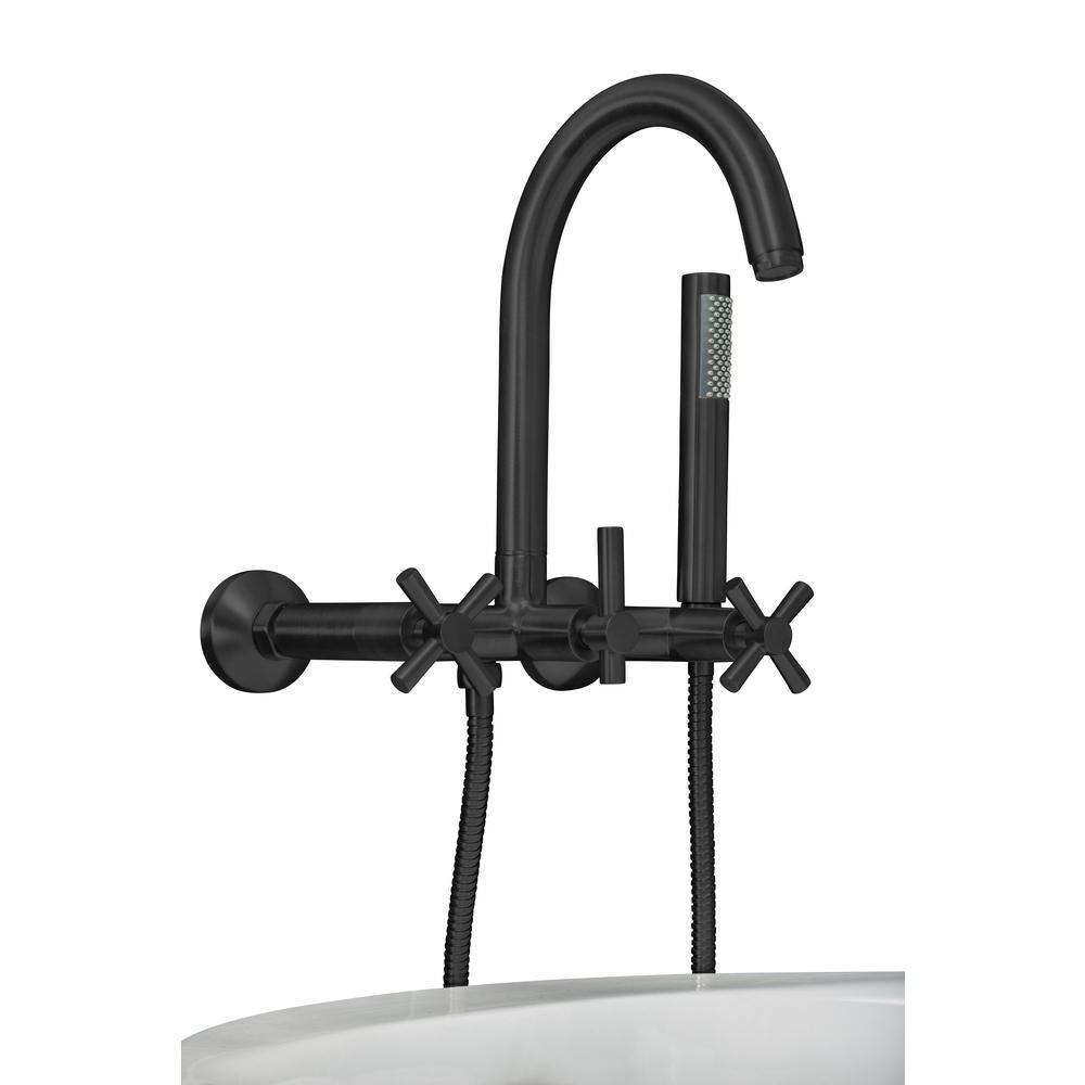 PELHAM  WHITE Modern 3-Handle Wall Mount Tub Faucet with Handshower and Hose Cross Handles in Matte Black PW82568-C-MB