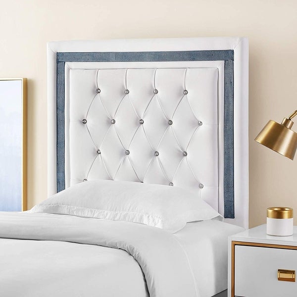 Tavira Allure College Dorm Headboard - White with Navy Crystal Border - - 28179529