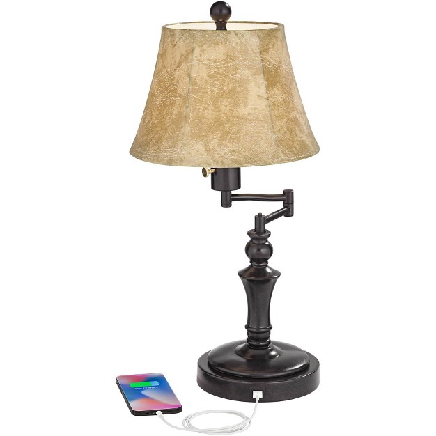 High Bronze Metal Faux Leather Bell Shade For Bedroom