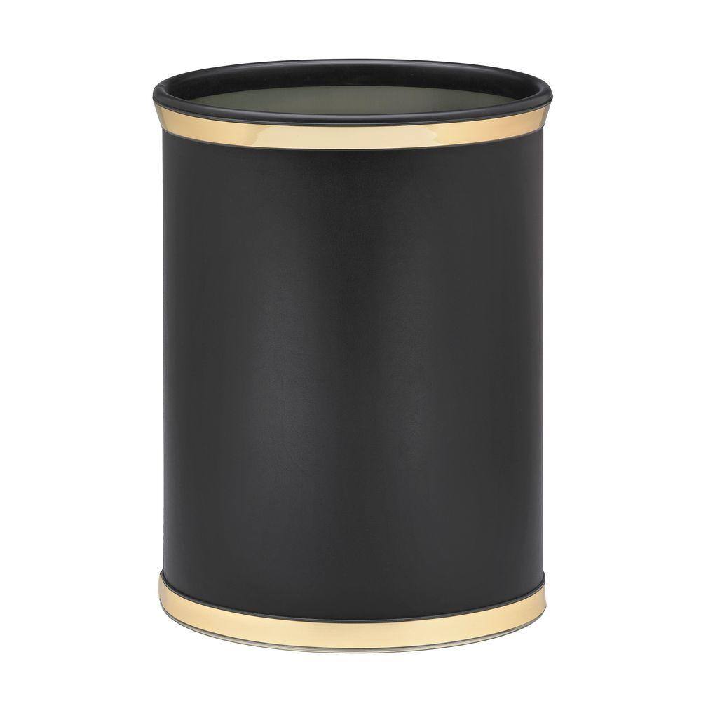 Kraftware Sophisticates 13 Qt. Black with Polished Brass Oval Waste Basket 50074