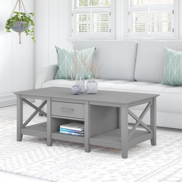 Bush Furniture Key West Coffee Table with Storage in Cape Cod Gray