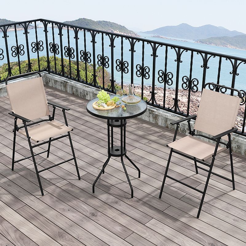 3 Pieces Outdoor Bistro Set With 2 Folding Chairs - Beige