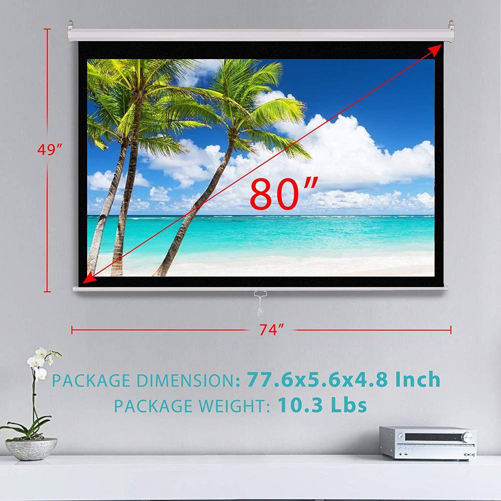 VIVOHOME 80 in. Manual Pull-Down Retractable Projector Screen 16:9 HD X002P7JVEN