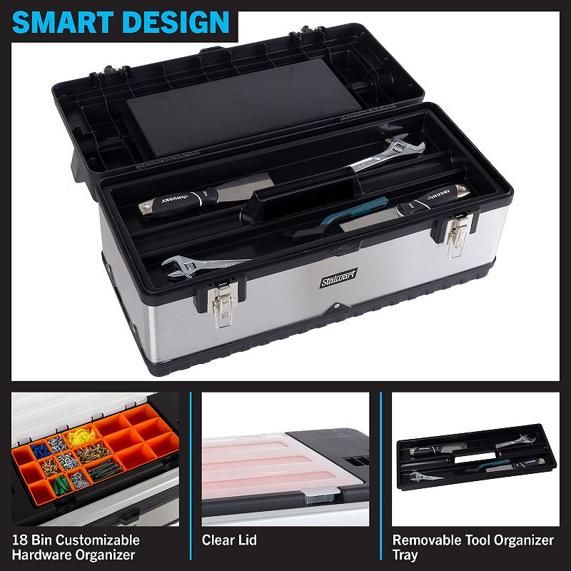 Stalwart 18-Compartment and Removable Tray Portable Tool Box