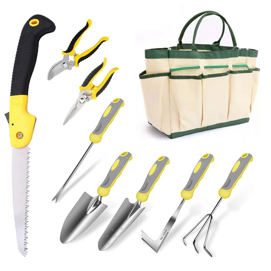 Garden Tools Set 10 Pieces in One Package Stainless Steel Heavy Duty Garden Hand Tools for Garden Planting